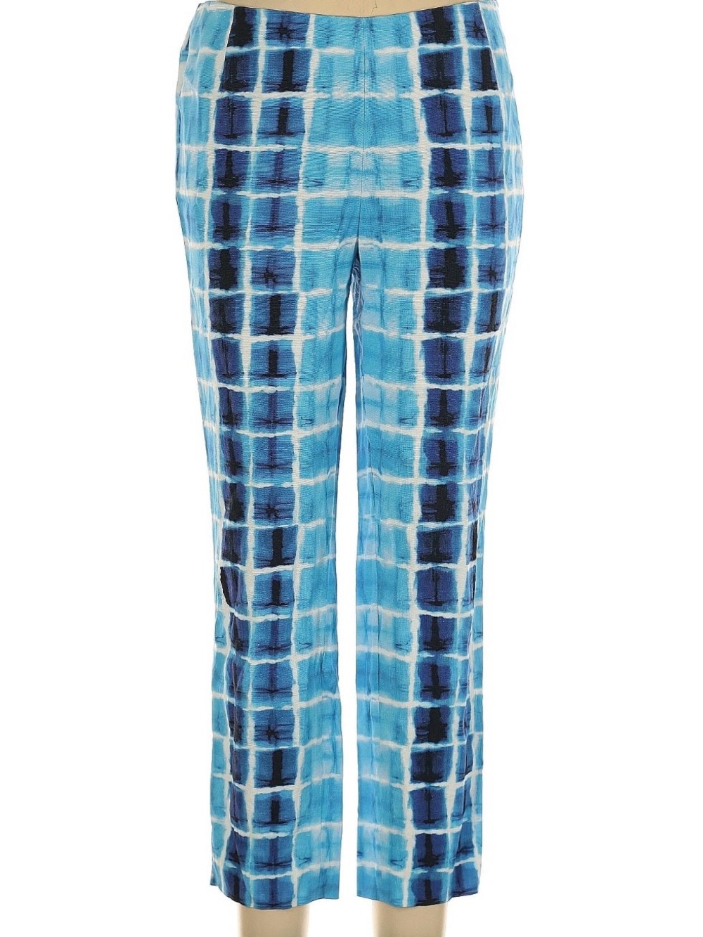 Lafayette 148 New York Light & Dark Blue Checked Plaid Print Pants Turqoise